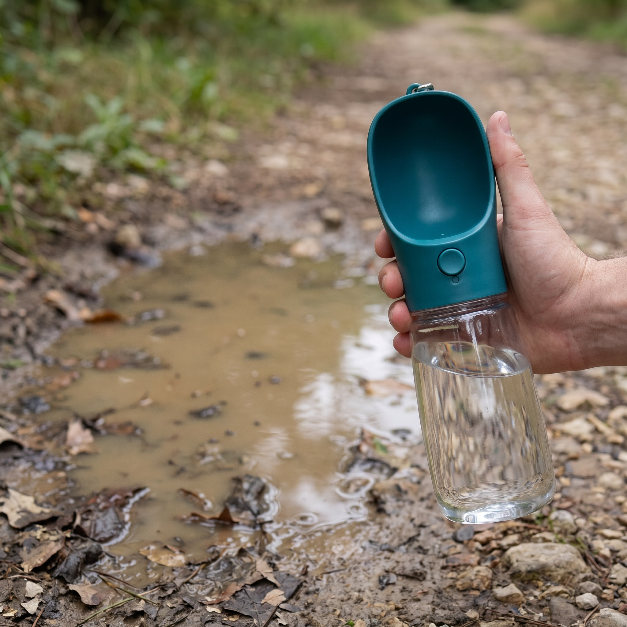 Clean water in the WANDRA Sip Bottle instead of a muddy trail puddle