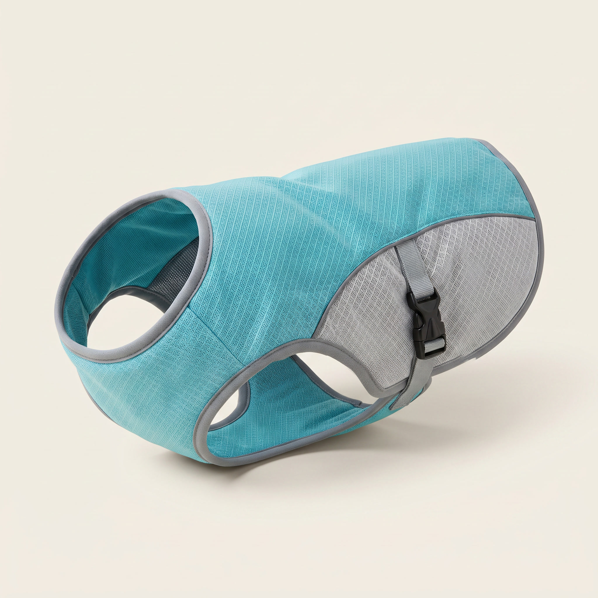WANDRA Dog Cooling Vest in Blue, turquoise cooling coat with grey mesh panels, reflective binding and side-release buckle