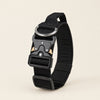 Wandra Crag Collar in Black, a padded dog collar with a metal quick-release buckle, steel D-ring and built-in handle