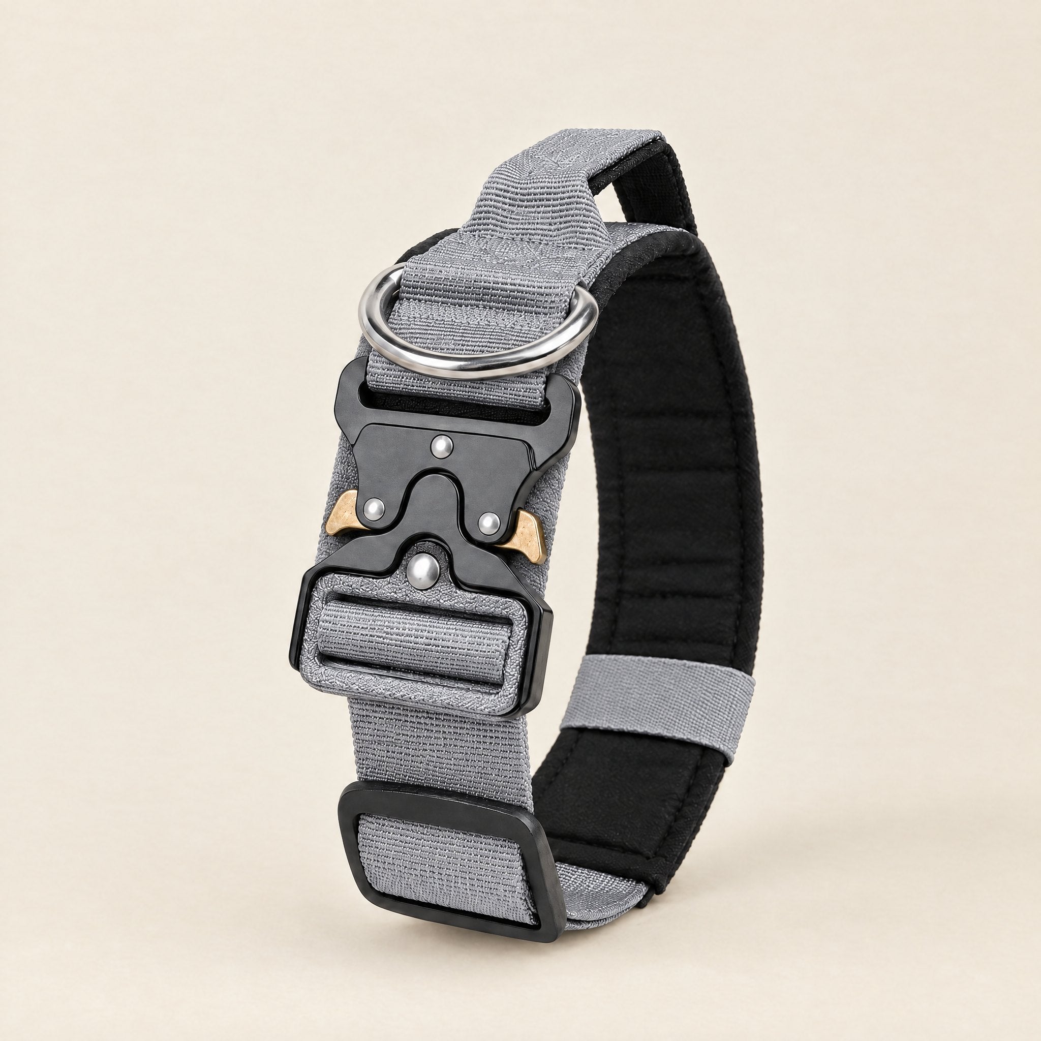 Wandra Crag Collar in Slate grey, a padded dog collar with a metal quick-release buckle and built-in handle