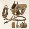 Wandra Tor Harness Set in Camo: padded vest harness, padded collar, bungee lead and three pouches in a camouflage print